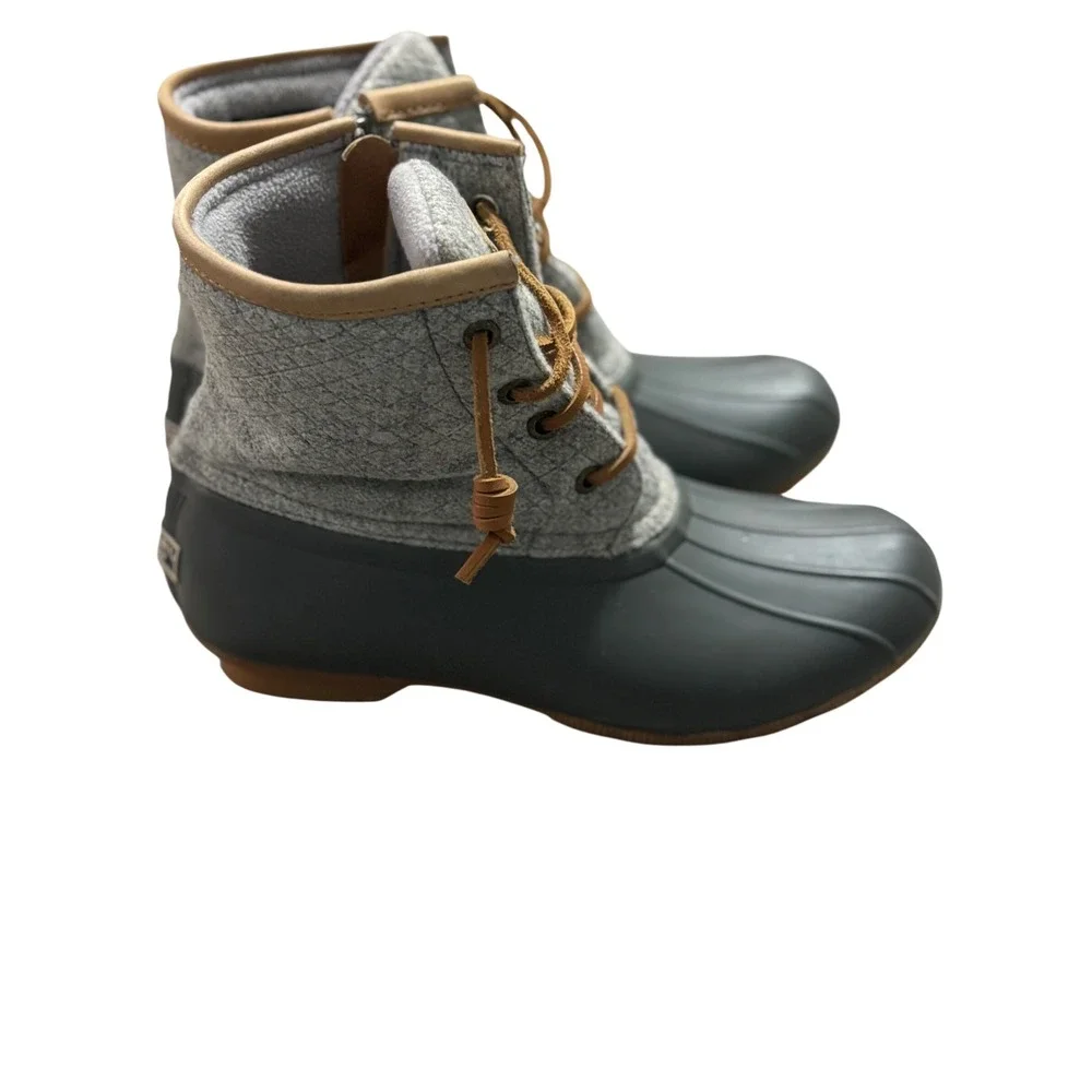 Sperry Top Sider Women Gray Wool Rubber Duck‎ Boots Ankle Zip Size 6.5